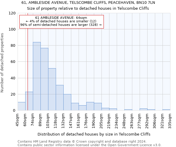 61, AMBLESIDE AVENUE, TELSCOMBE CLIFFS, PEACEHAVEN, BN10 7LN: Size of property relative to detached houses in Telscombe Cliffs