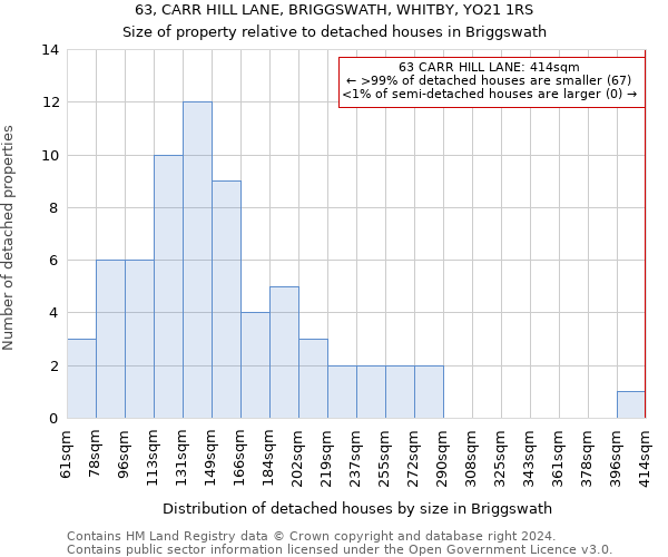 63, CARR HILL LANE, BRIGGSWATH, WHITBY, YO21 1RS: Size of property relative to detached houses in Briggswath