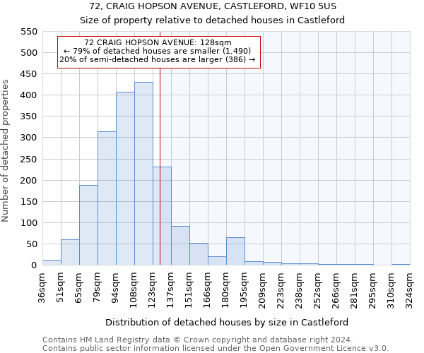 72, CRAIG HOPSON AVENUE, CASTLEFORD, WF10 5US: Size of property relative to detached houses in Castleford