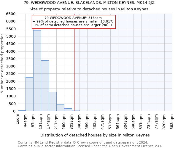 79, WEDGWOOD AVENUE, BLAKELANDS, MILTON KEYNES, MK14 5JZ: Size of property relative to detached houses in Milton Keynes