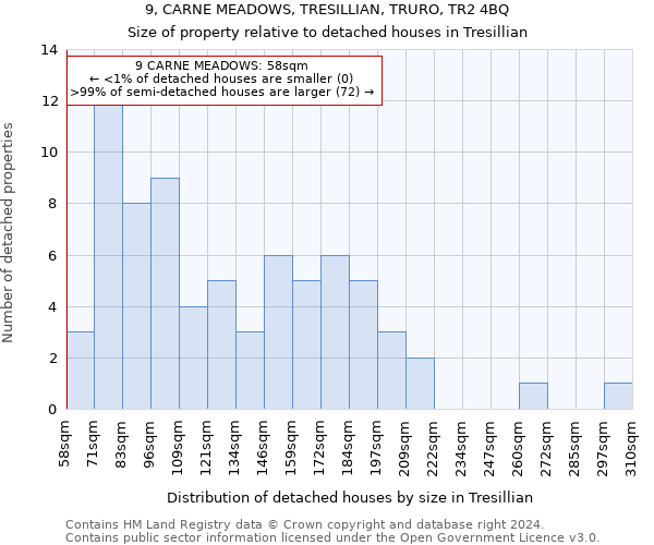 9, CARNE MEADOWS, TRESILLIAN, TRURO, TR2 4BQ: Size of property relative to detached houses in Tresillian