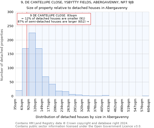 9, DE CANTELUPE CLOSE, YSBYTTY FIELDS, ABERGAVENNY, NP7 9JB: Size of property relative to detached houses in Abergavenny