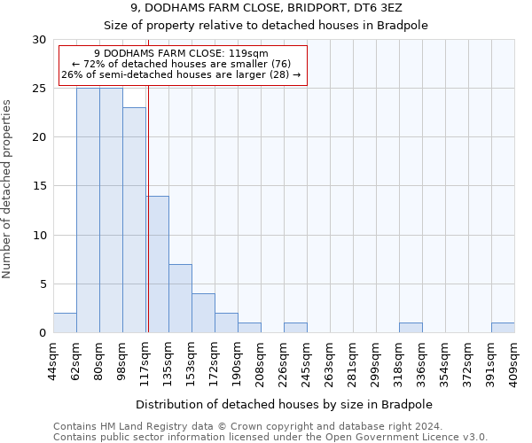 9, DODHAMS FARM CLOSE, BRIDPORT, DT6 3EZ: Size of property relative to detached houses in Bradpole