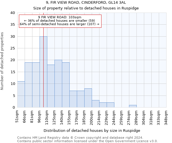 9, FIR VIEW ROAD, CINDERFORD, GL14 3AL: Size of property relative to detached houses in Ruspidge