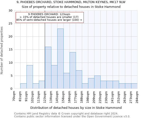 9, PHOEBES ORCHARD, STOKE HAMMOND, MILTON KEYNES, MK17 9LW: Size of property relative to detached houses in Stoke Hammond