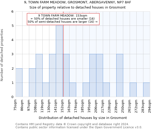 9, TOWN FARM MEADOW, GROSMONT, ABERGAVENNY, NP7 8AF: Size of property relative to detached houses in Grosmont