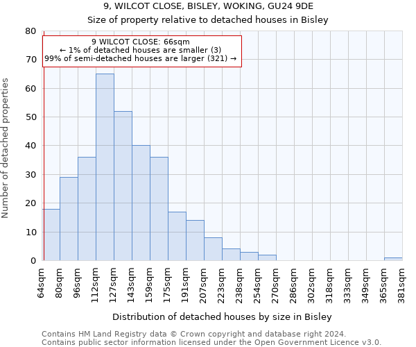 9, WILCOT CLOSE, BISLEY, WOKING, GU24 9DE: Size of property relative to detached houses in Bisley