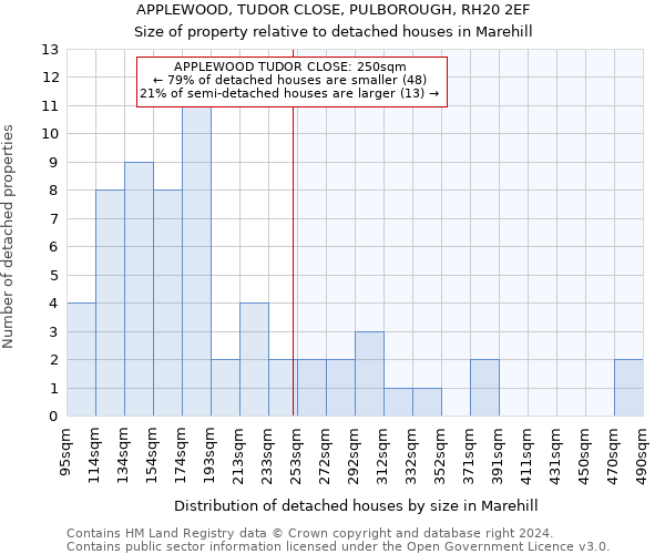 APPLEWOOD, TUDOR CLOSE, PULBOROUGH, RH20 2EF: Size of property relative to detached houses in Marehill