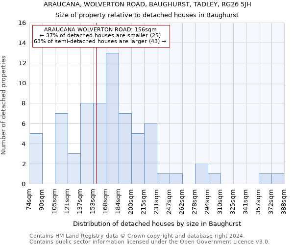 ARAUCANA, WOLVERTON ROAD, BAUGHURST, TADLEY, RG26 5JH: Size of property relative to detached houses in Baughurst