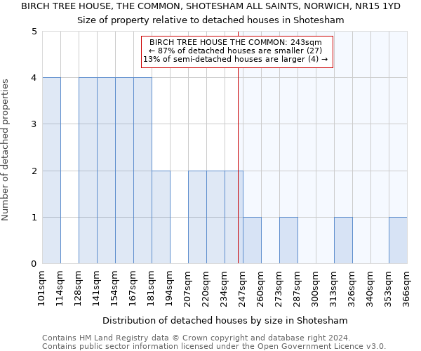 BIRCH TREE HOUSE, THE COMMON, SHOTESHAM ALL SAINTS, NORWICH, NR15 1YD: Size of property relative to detached houses in Shotesham