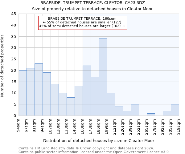 BRAESIDE, TRUMPET TERRACE, CLEATOR, CA23 3DZ: Size of property relative to detached houses in Cleator Moor