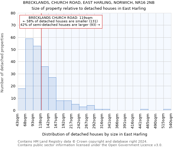 BRECKLANDS, CHURCH ROAD, EAST HARLING, NORWICH, NR16 2NB: Size of property relative to detached houses in East Harling