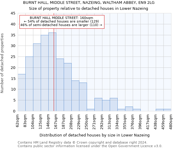 BURNT HALL, MIDDLE STREET, NAZEING, WALTHAM ABBEY, EN9 2LG: Size of property relative to detached houses in Lower Nazeing