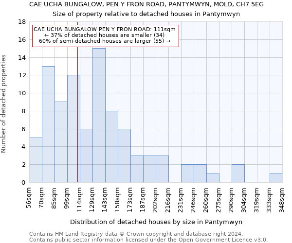 CAE UCHA BUNGALOW, PEN Y FRON ROAD, PANTYMWYN, MOLD, CH7 5EG: Size of property relative to detached houses in Pantymwyn