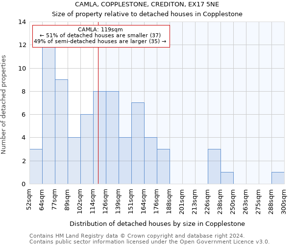 CAMLA, COPPLESTONE, CREDITON, EX17 5NE: Size of property relative to detached houses in Copplestone