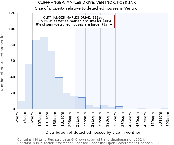 CLIFFHANGER, MAPLES DRIVE, VENTNOR, PO38 1NR: Size of property relative to detached houses in Ventnor