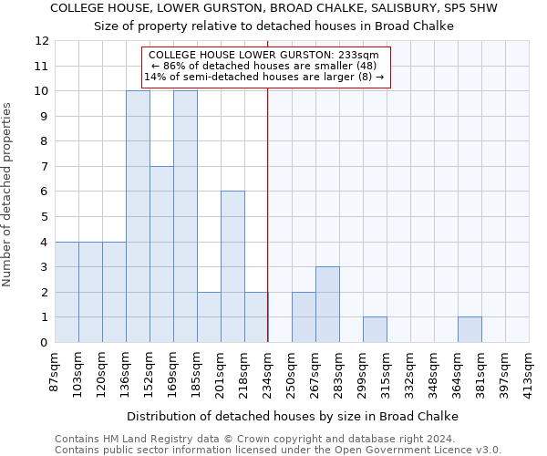 COLLEGE HOUSE, LOWER GURSTON, BROAD CHALKE, SALISBURY, SP5 5HW: Size of property relative to detached houses in Broad Chalke