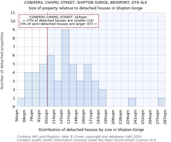 CONIFERS, CHAPEL STREET, SHIPTON GORGE, BRIDPORT, DT6 4LX: Size of property relative to detached houses in Shipton Gorge