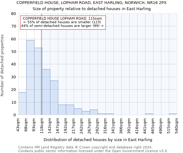 COPPERFIELD HOUSE, LOPHAM ROAD, EAST HARLING, NORWICH, NR16 2PX: Size of property relative to detached houses in East Harling