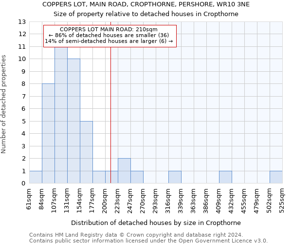 COPPERS LOT, MAIN ROAD, CROPTHORNE, PERSHORE, WR10 3NE: Size of property relative to detached houses in Cropthorne