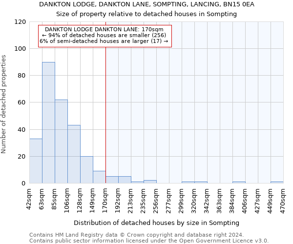 DANKTON LODGE, DANKTON LANE, SOMPTING, LANCING, BN15 0EA: Size of property relative to detached houses in Sompting