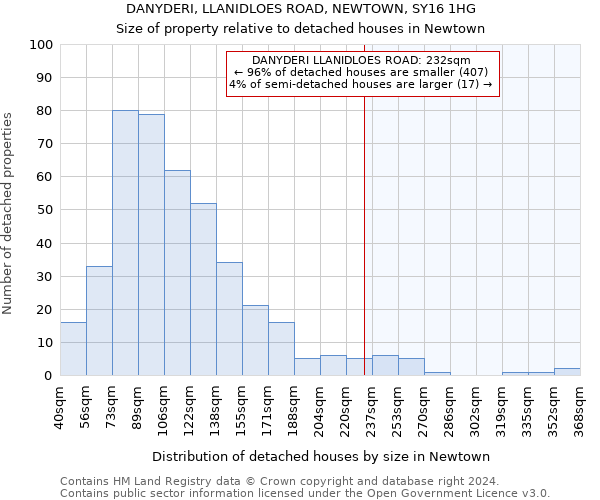 DANYDERI, LLANIDLOES ROAD, NEWTOWN, SY16 1HG: Size of property relative to detached houses in Newtown