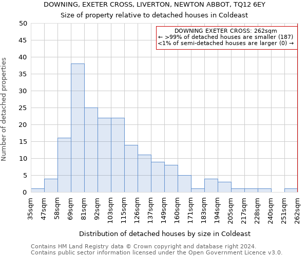 DOWNING, EXETER CROSS, LIVERTON, NEWTON ABBOT, TQ12 6EY: Size of property relative to detached houses in Coldeast