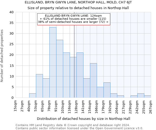 ELLISLAND, BRYN GWYN LANE, NORTHOP HALL, MOLD, CH7 6JT: Size of property relative to detached houses in Northop Hall