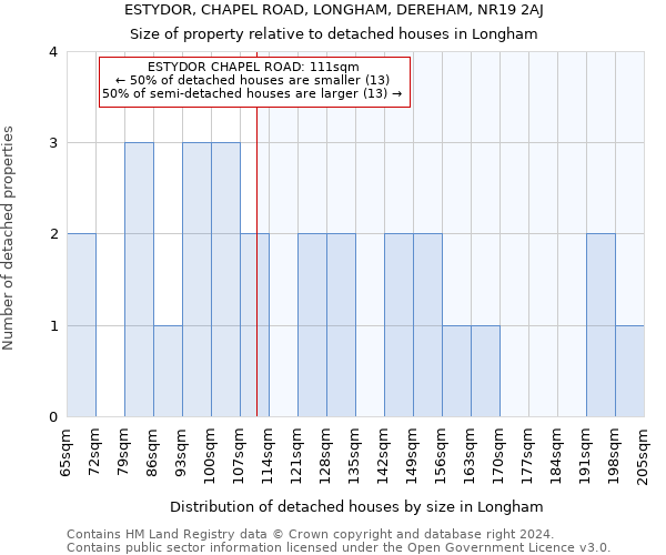 ESTYDOR, CHAPEL ROAD, LONGHAM, DEREHAM, NR19 2AJ: Size of property relative to detached houses in Longham