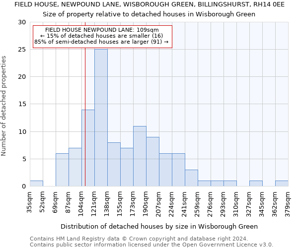 FIELD HOUSE, NEWPOUND LANE, WISBOROUGH GREEN, BILLINGSHURST, RH14 0EE: Size of property relative to detached houses in Wisborough Green