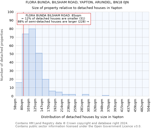 FLORA BUNDA, BILSHAM ROAD, YAPTON, ARUNDEL, BN18 0JN: Size of property relative to detached houses in Yapton