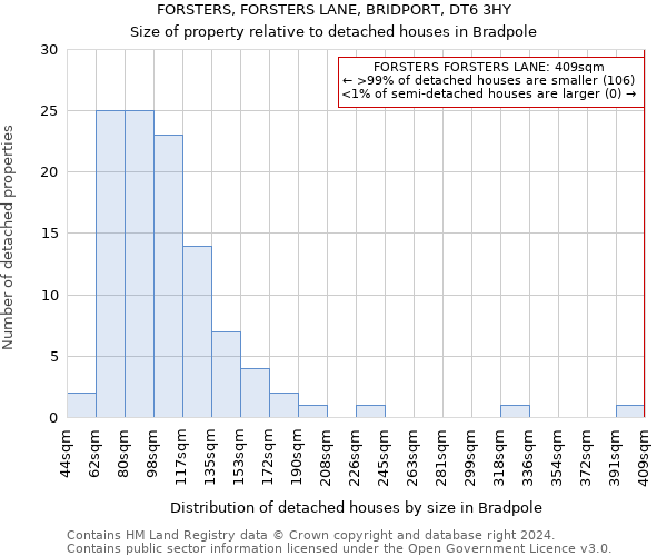 FORSTERS, FORSTERS LANE, BRIDPORT, DT6 3HY: Size of property relative to detached houses in Bradpole