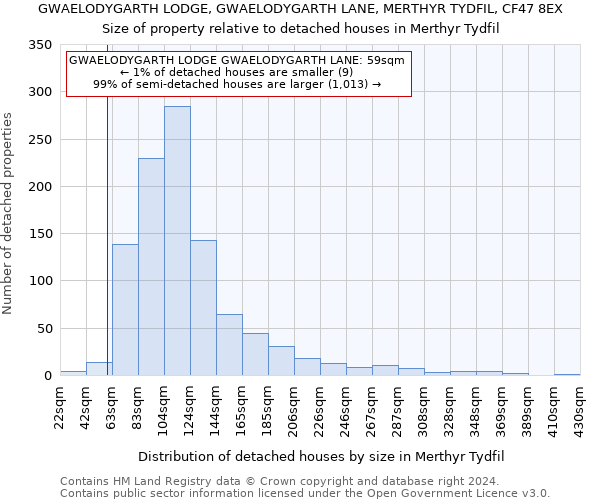 GWAELODYGARTH LODGE, GWAELODYGARTH LANE, MERTHYR TYDFIL, CF47 8EX: Size of property relative to detached houses in Merthyr Tydfil