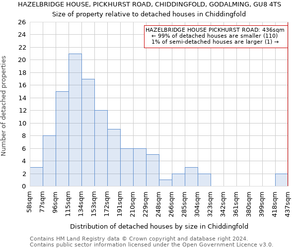 HAZELBRIDGE HOUSE, PICKHURST ROAD, CHIDDINGFOLD, GODALMING, GU8 4TS: Size of property relative to detached houses in Chiddingfold