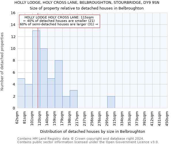 HOLLY LODGE, HOLY CROSS LANE, BELBROUGHTON, STOURBRIDGE, DY9 9SN: Size of property relative to detached houses in Belbroughton