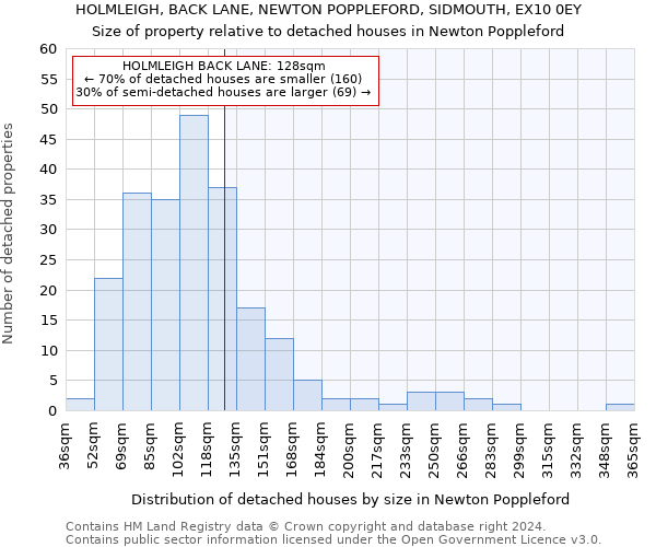 HOLMLEIGH, BACK LANE, NEWTON POPPLEFORD, SIDMOUTH, EX10 0EY: Size of property relative to detached houses in Newton Poppleford