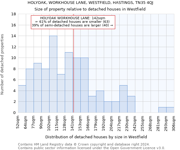 HOLYOAK, WORKHOUSE LANE, WESTFIELD, HASTINGS, TN35 4QJ: Size of property relative to detached houses in Westfield