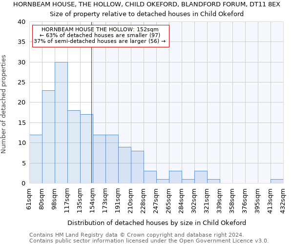 HORNBEAM HOUSE, THE HOLLOW, CHILD OKEFORD, BLANDFORD FORUM, DT11 8EX: Size of property relative to detached houses in Child Okeford