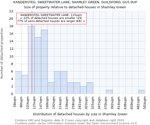 KANDERSTEG, SWEETWATER LANE, SHAMLEY GREEN, GUILDFORD, GU5 0UP: Size of property relative to detached houses in Shamley Green