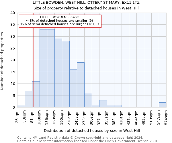 LITTLE BOWDEN, WEST HILL, OTTERY ST MARY, EX11 1TZ: Size of property relative to detached houses in West Hill