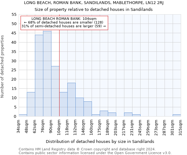 LONG BEACH, ROMAN BANK, SANDILANDS, MABLETHORPE, LN12 2RJ: Size of property relative to detached houses in Sandilands