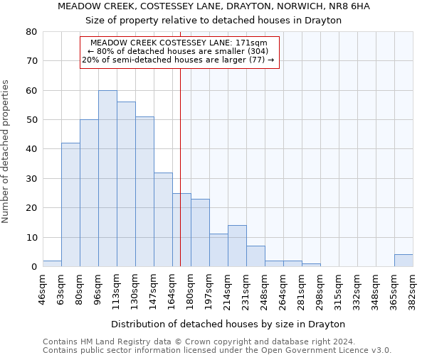 MEADOW CREEK, COSTESSEY LANE, DRAYTON, NORWICH, NR8 6HA: Size of property relative to detached houses in Drayton