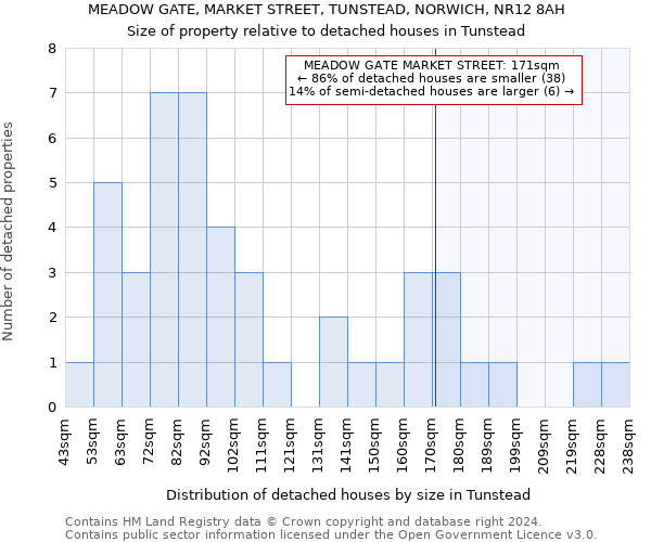 MEADOW GATE, MARKET STREET, TUNSTEAD, NORWICH, NR12 8AH: Size of property relative to detached houses in Tunstead