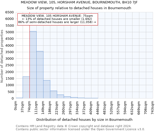 MEADOW VIEW, 105, HORSHAM AVENUE, BOURNEMOUTH, BH10 7JF: Size of property relative to detached houses in Bournemouth