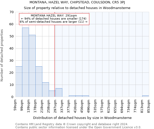 MONTANA, HAZEL WAY, CHIPSTEAD, COULSDON, CR5 3PJ: Size of property relative to detached houses in Woodmansterne