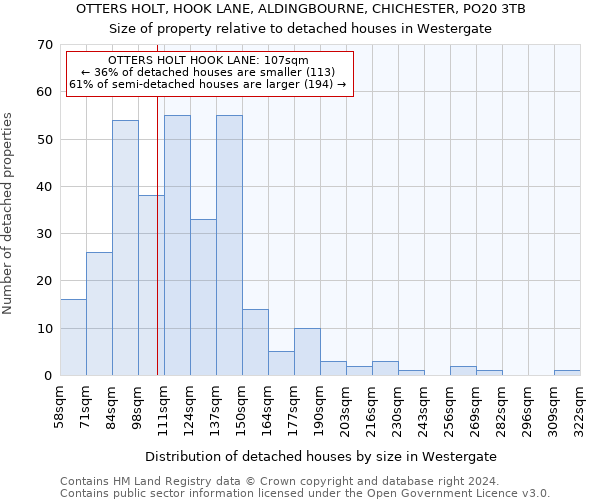 OTTERS HOLT, HOOK LANE, ALDINGBOURNE, CHICHESTER, PO20 3TB: Size of property relative to detached houses in Westergate