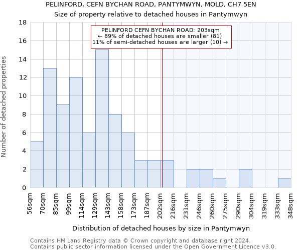 PELINFORD, CEFN BYCHAN ROAD, PANTYMWYN, MOLD, CH7 5EN: Size of property relative to detached houses in Pantymwyn