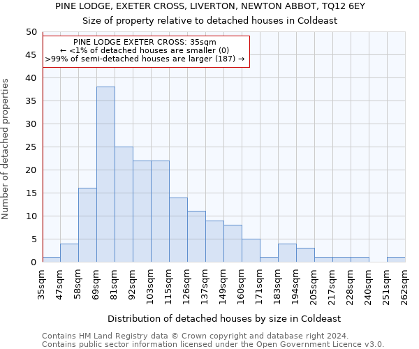 PINE LODGE, EXETER CROSS, LIVERTON, NEWTON ABBOT, TQ12 6EY: Size of property relative to detached houses in Coldeast