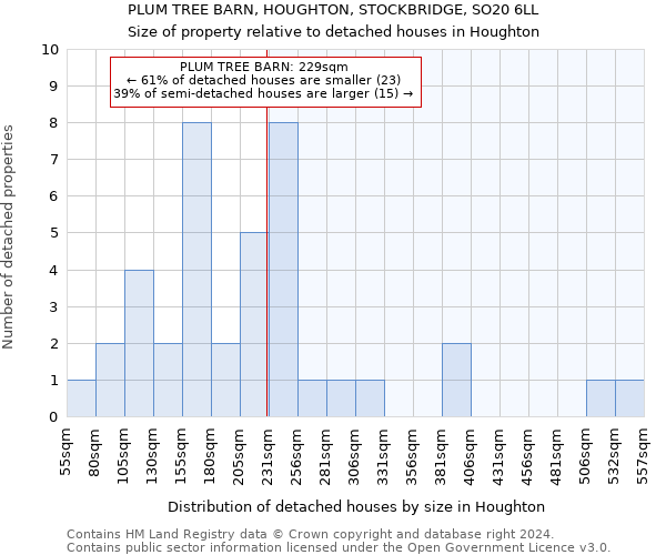 PLUM TREE BARN, HOUGHTON, STOCKBRIDGE, SO20 6LL: Size of property relative to detached houses in Houghton