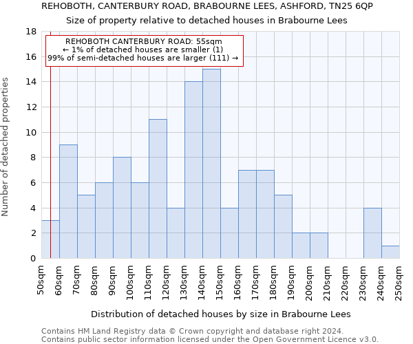 REHOBOTH, CANTERBURY ROAD, BRABOURNE LEES, ASHFORD, TN25 6QP: Size of property relative to detached houses in Brabourne Lees